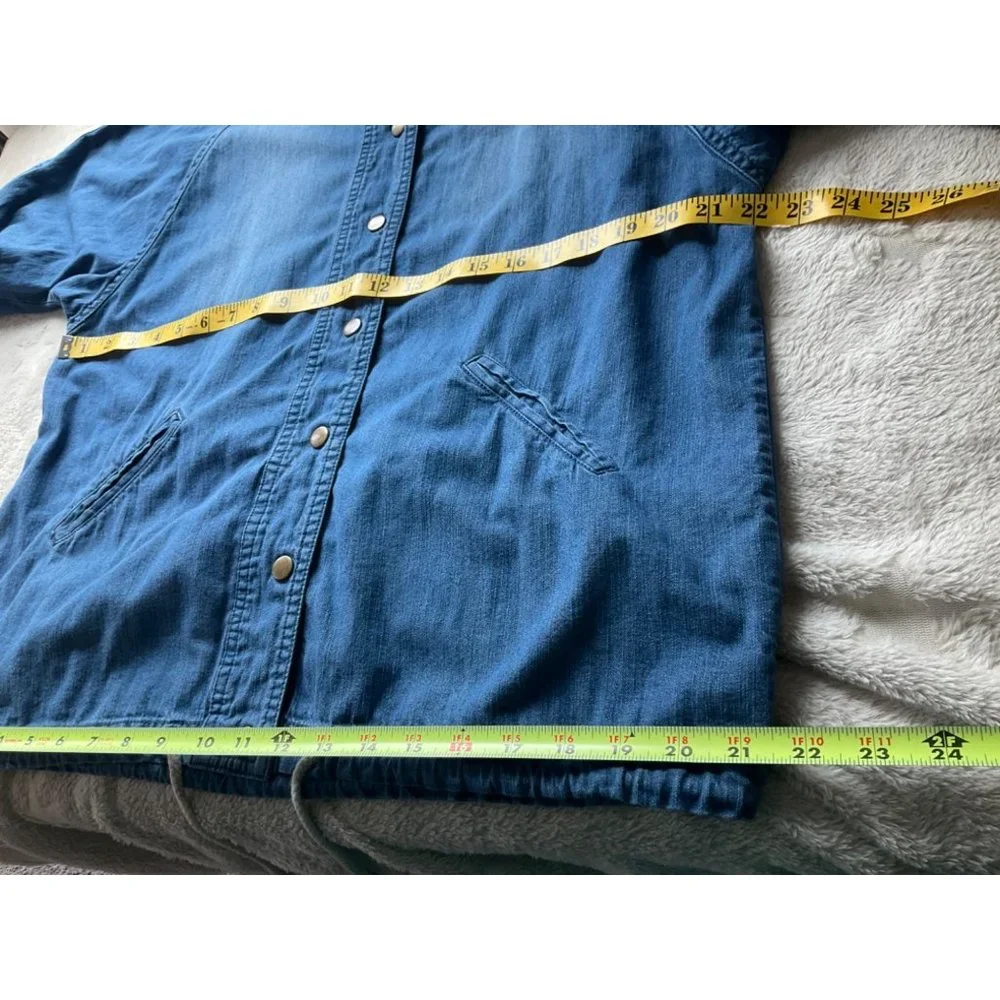 Life in Progress Sz Medium Women Jean Denim Parka Utility Jacket Chambray Hooded - Picture 5 of 8